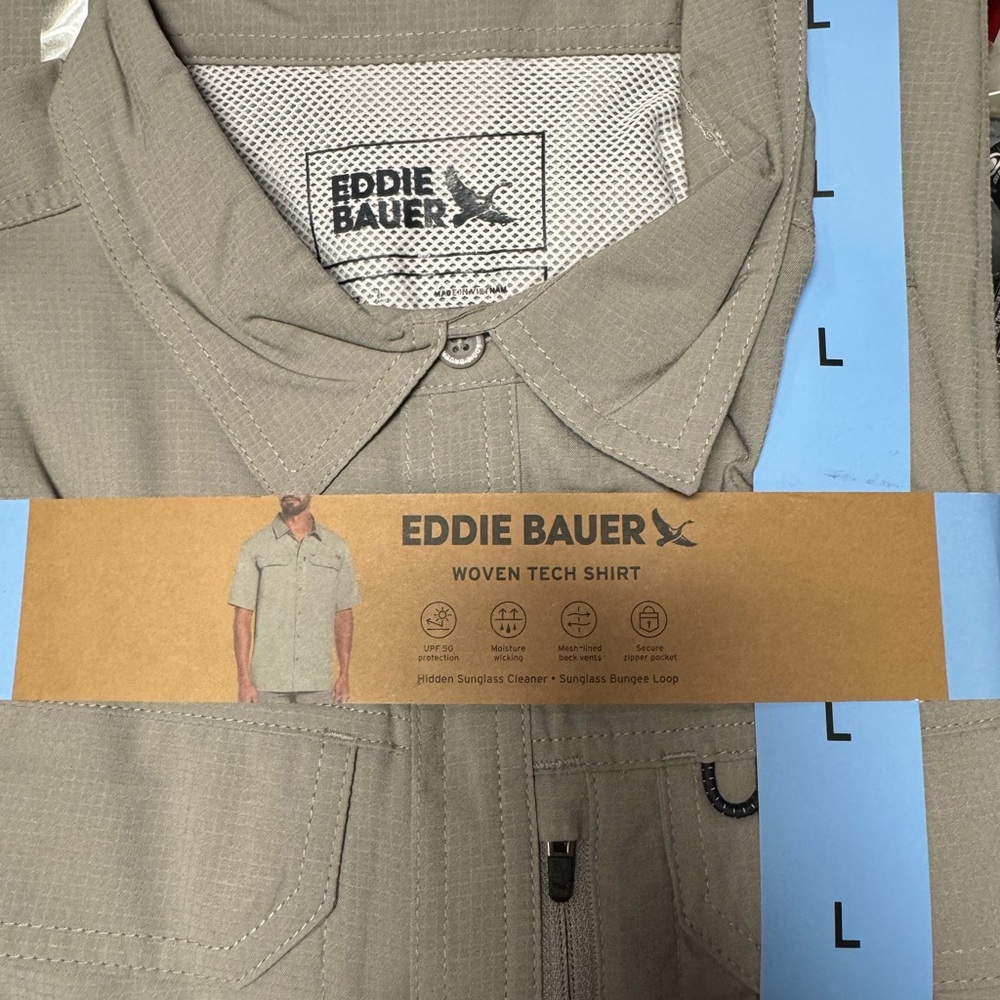 Eddie Bauer Short-Sleeve Woven Tech Shirt — Tan